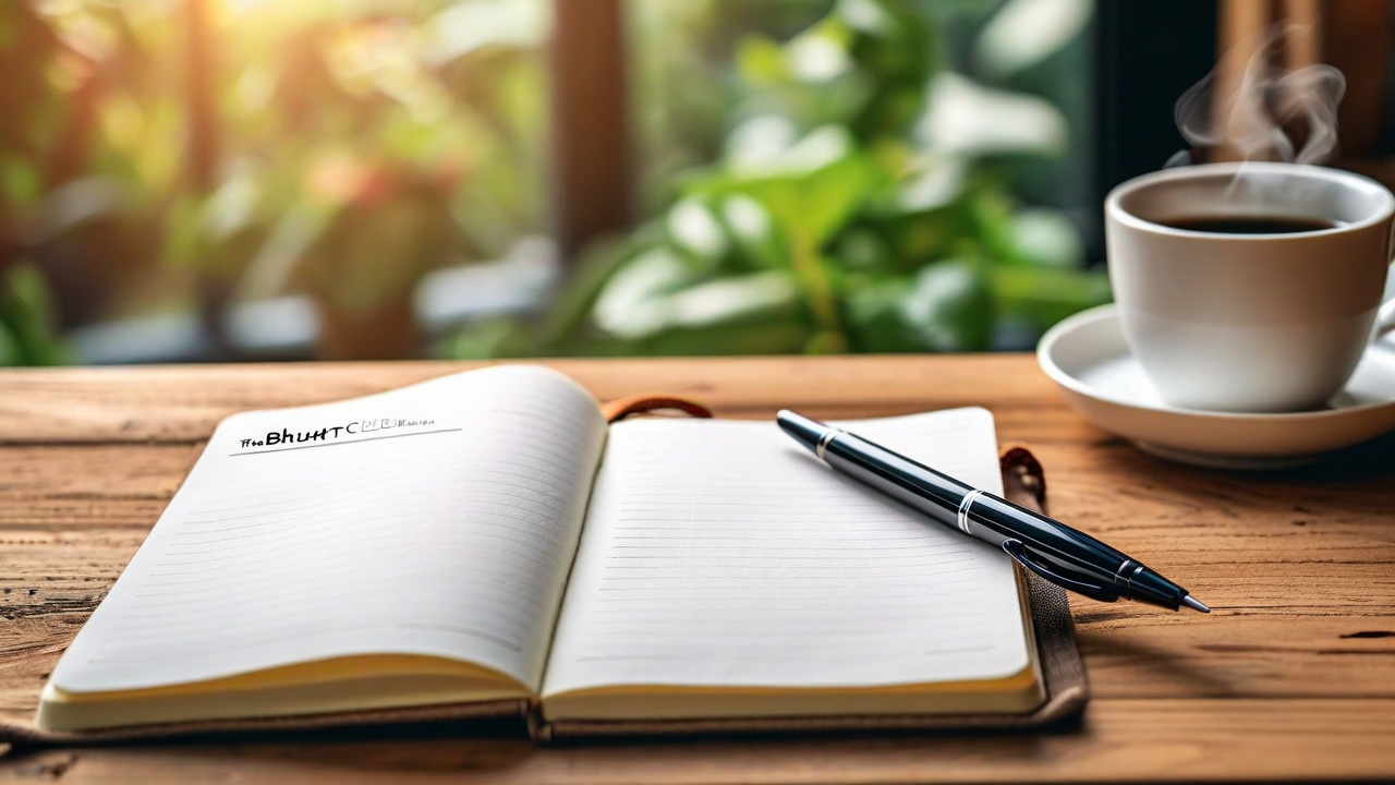Article Header Image — — Notebook with thought record, calm desk setting